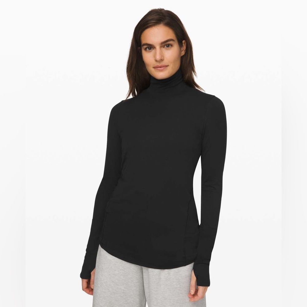 Lululemon Full Day Ahead Turtleneck Black sz 6-8(?) see measurements; stretchy